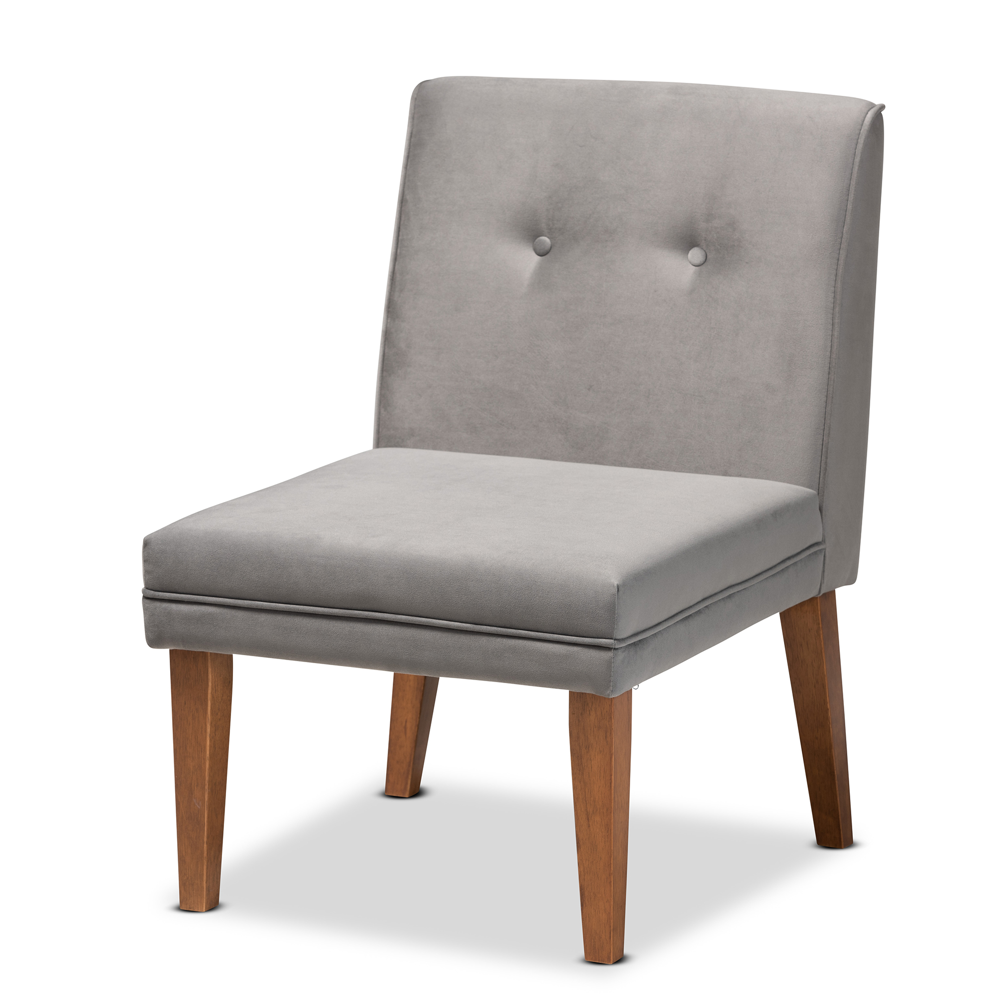 Baxton Studio Stewart Mid-Century Modern Grey Velvet Upholstered and Walnut Brown Finished Wood Dining Chair
